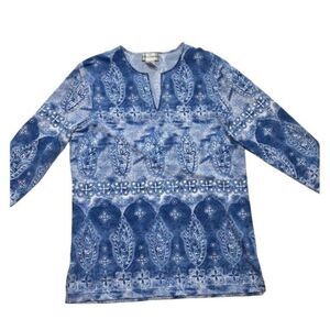 Cathy Daniels Blue White Beaded‎ Top Small NEW Embellished V-Neck Stretch